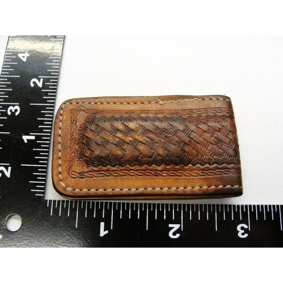 Leather Money Clip Textured Monogrammed "P.A.S." Credit Card Cash ID Holder - Picture 7 of 11